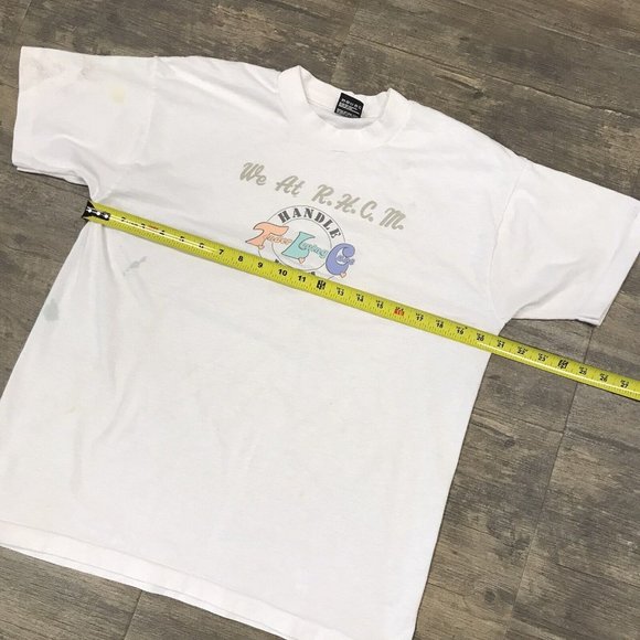 Vintage Handle With Tender Loving Care Tshirt Size Large Single Stitch USA Stain - Picture 11 of 12